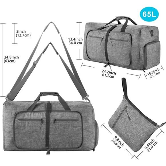Travel Duffle Bag for Men, 65L 85L 115L Foldable Travel Duffel Bag Overnight Bag - Picture 2 of 7